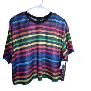 Phluid Colorful Striped Mesh T-Shirt